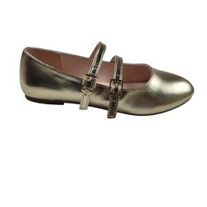 Jessica Simpson Girls Gold Mary Jane Flats Size 3.5 Double Strap Ballet Shoes